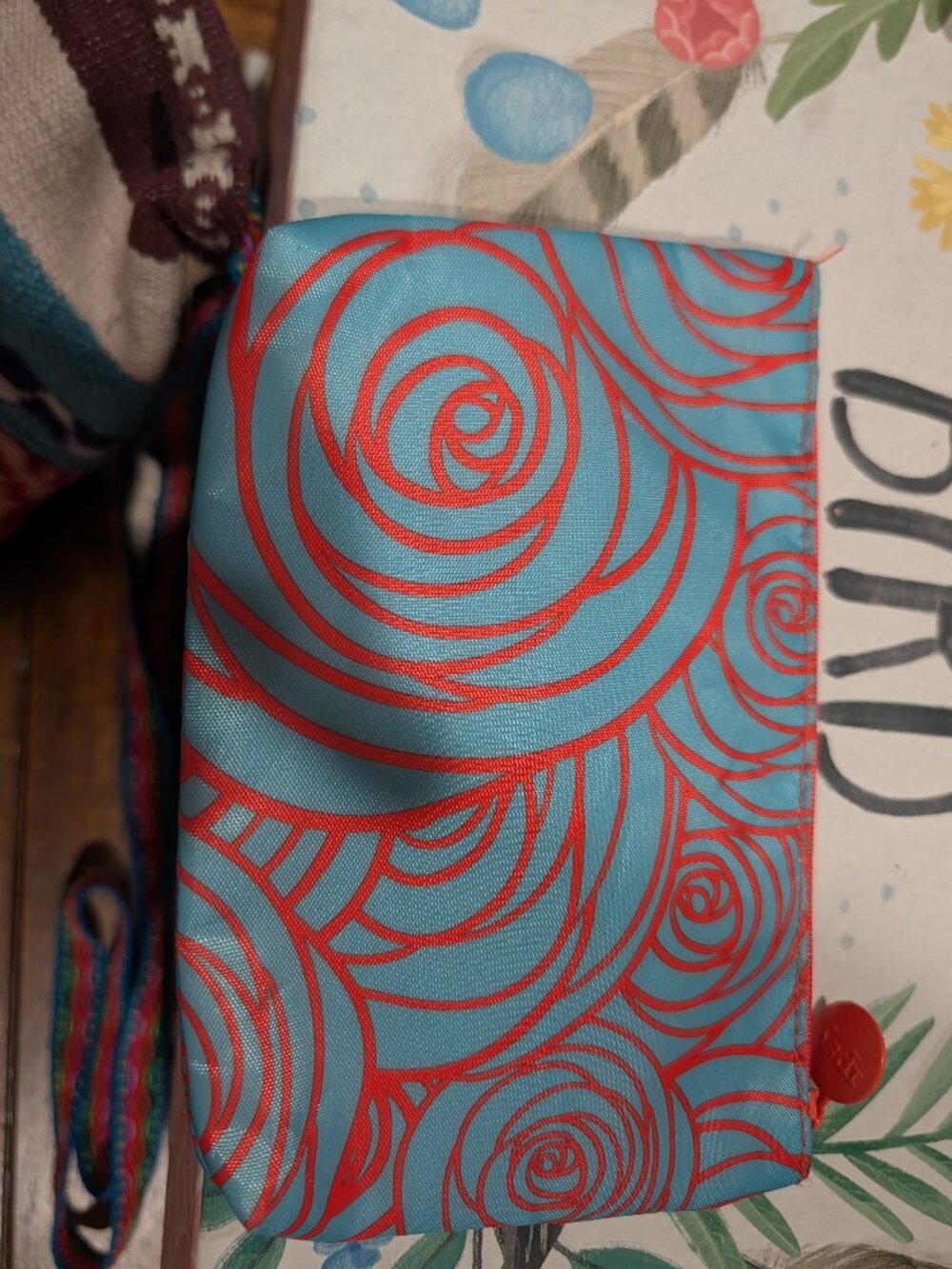 Ipsy Glam Bag March 2016 Teal & Red Rose Swirl Cosmetic Case
